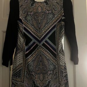 Myne Black and Patterned Long Sleeve Dress